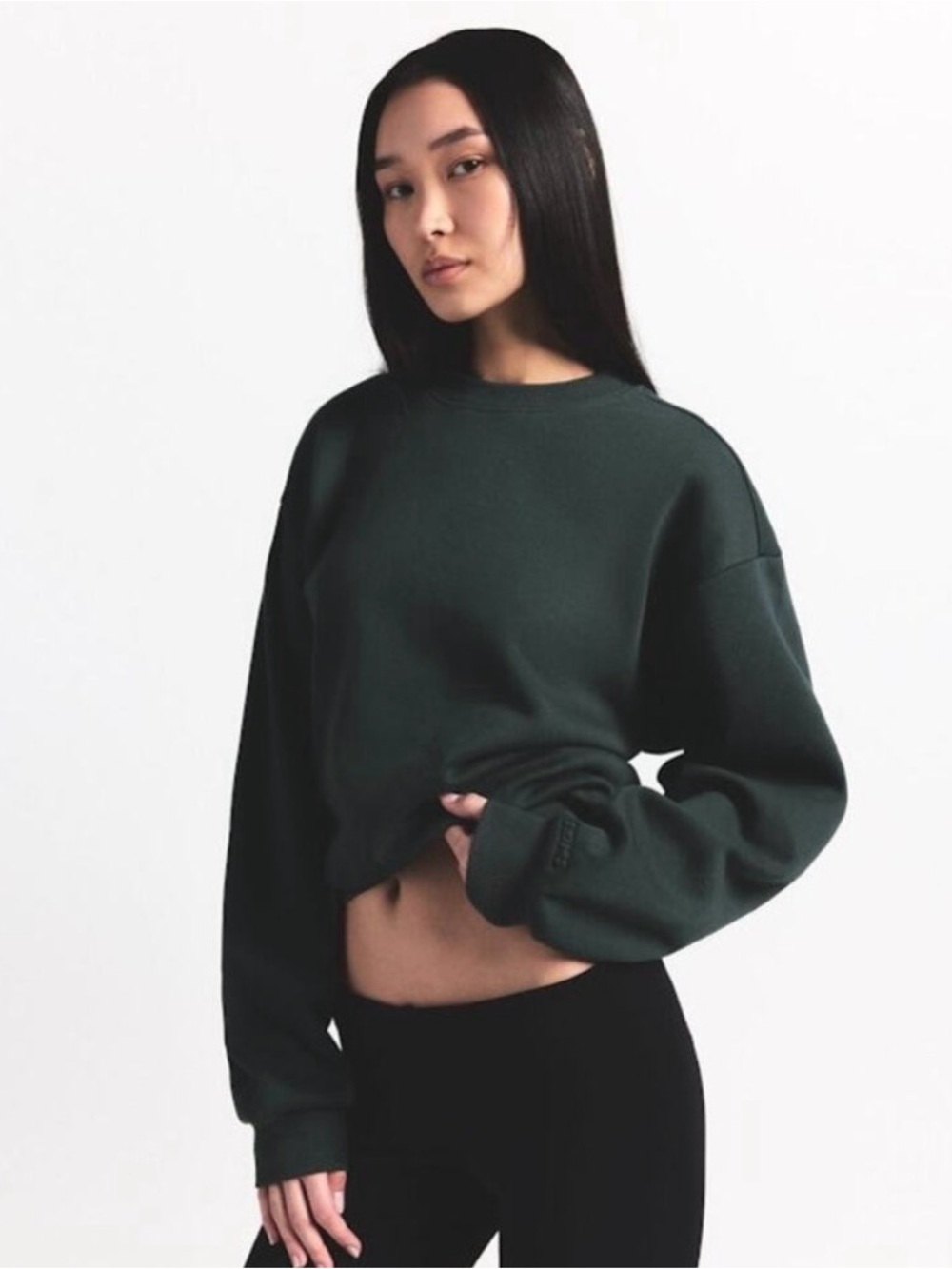 NWT SKIMS cotton fleece sweatshirt •spruce• Sm